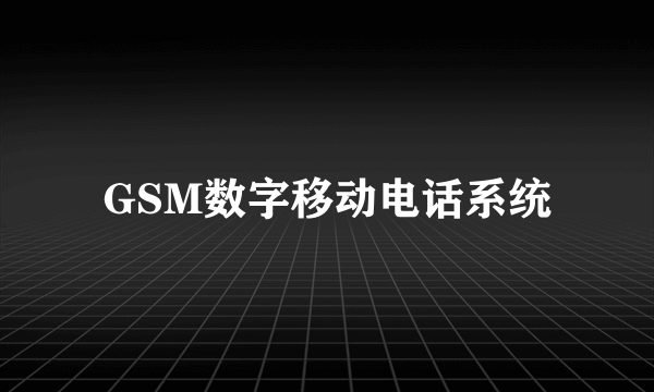 GSM数字移动电话系统