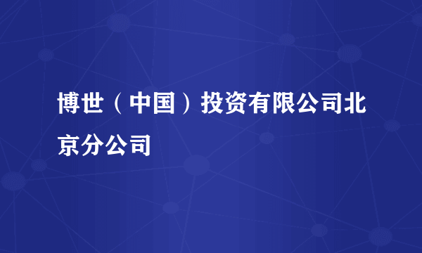 什么是博世（中国）投资有限公司北京分公司