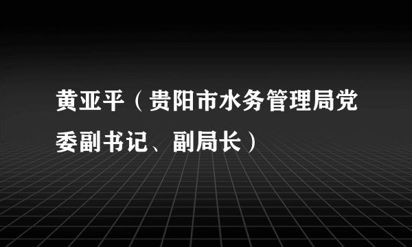 黄亚平（贵阳市水务管理局党委副书记、副局长）