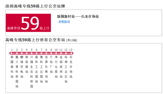 什么是深圳公交高峰专线59路