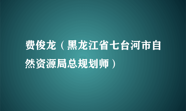 什么是费俊龙（黑龙江省七台河市自然资源局总规划师）