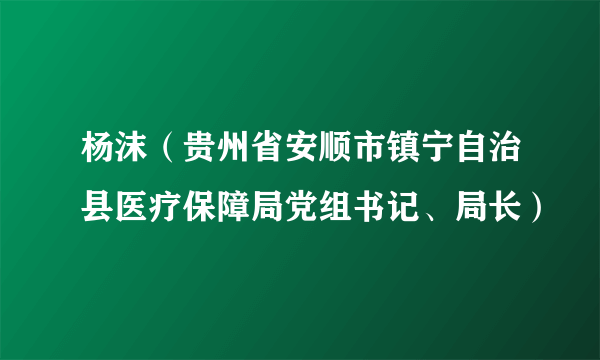 什么是杨沫（贵州省安顺市镇宁自治县医疗保障局党组书记、局长）