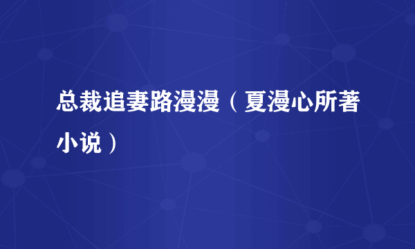 什么是总裁追妻路漫漫（夏漫心所著小说）