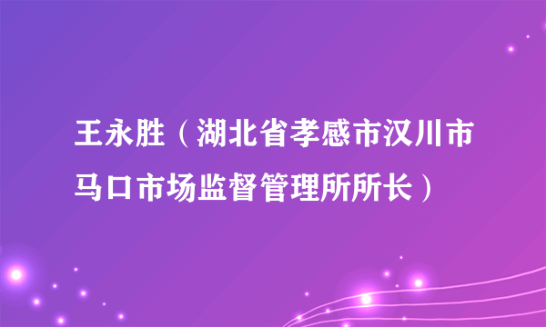 王永胜（湖北省孝感市汉川市马口市场监督管理所所长）