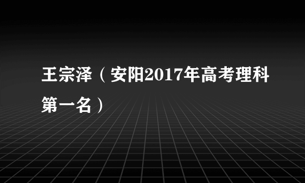 王宗泽（安阳2017年高考理科第一名）