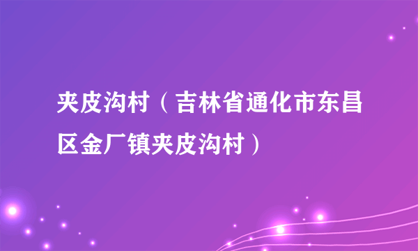 什么是夹皮沟村（吉林省通化市东昌区金厂镇夹皮沟村）