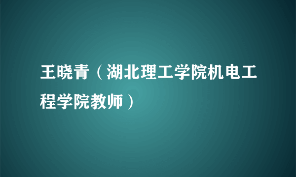 王晓青（湖北理工学院机电工程学院教师）