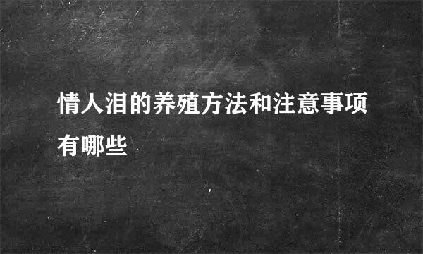 情人泪的养殖方法和注意事项有哪些