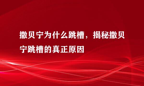 撒贝宁为什么跳槽，揭秘撒贝宁跳槽的真正原因