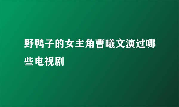 野鸭子的女主角曹曦文演过哪些电视剧