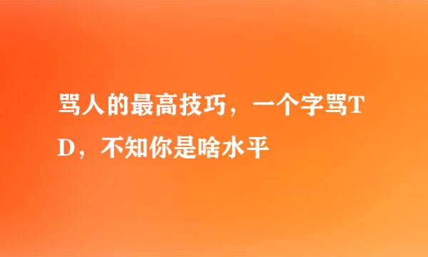 骂人的最高技巧，一个字骂TD，不知你是啥水平