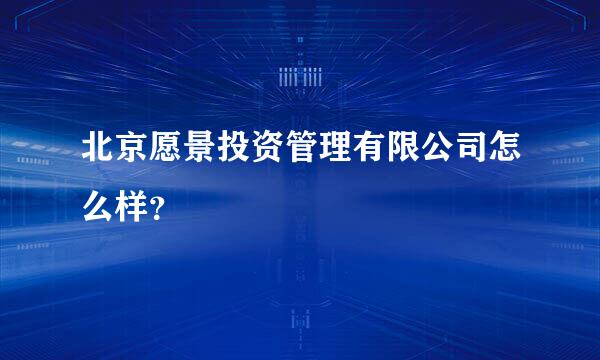 北京愿景投资管理有限公司怎么样？