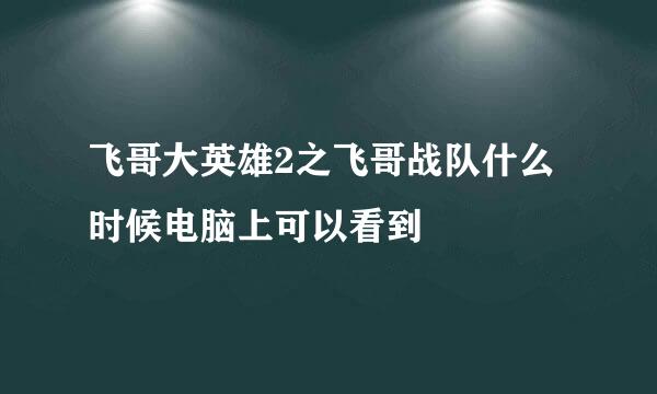 飞哥大英雄2之飞哥战队什么时候电脑上可以看到