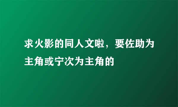 求火影的同人文啦，要佐助为主角或宁次为主角的