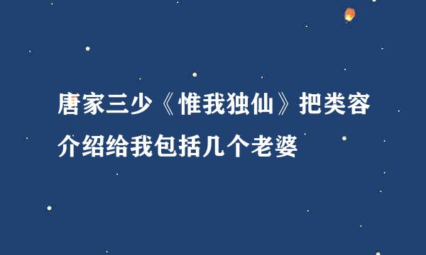 唐家三少《惟我独仙》把类容介绍给我包括几个老婆