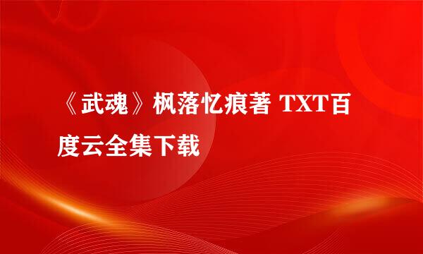 《武魂》枫落忆痕著 TXT百度云全集下载