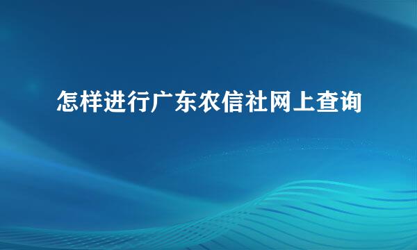 怎样进行广东农信社网上查询