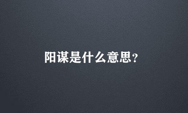 阳谋是什么意思？