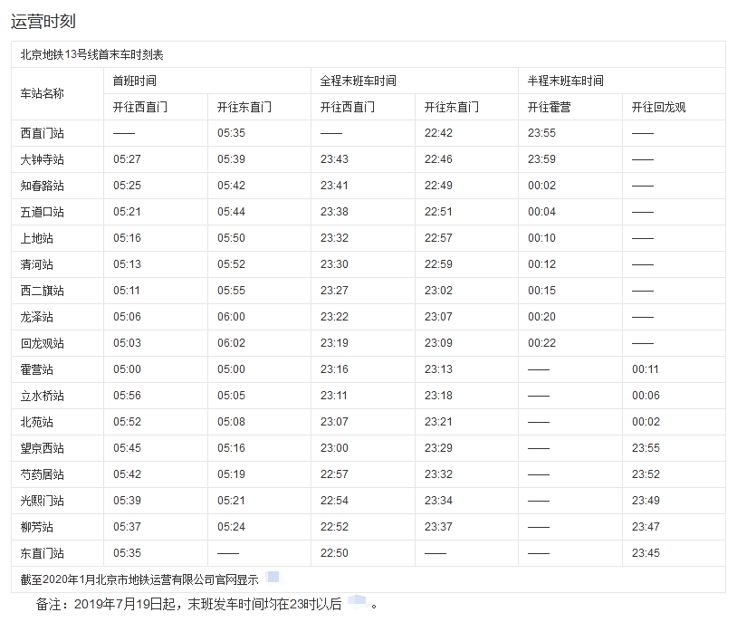 13号线地铁首末车时间