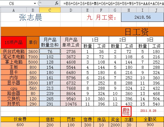 求excel表格计件工资模板