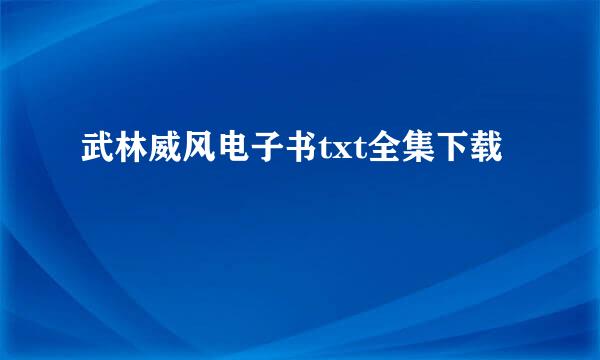 武林威风电子书txt全集下载