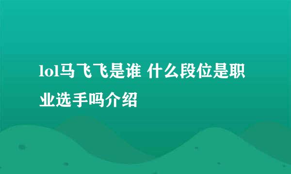 lol马飞飞是谁 什么段位是职业选手吗介绍