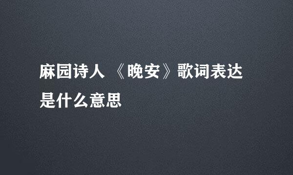 麻园诗人 《晚安》歌词表达是什么意思