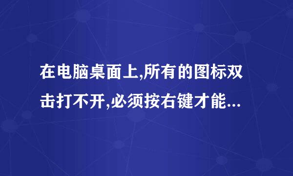 在电脑桌面上,所有的图标双击打不开,必须按右键才能打开,是怎么回事?