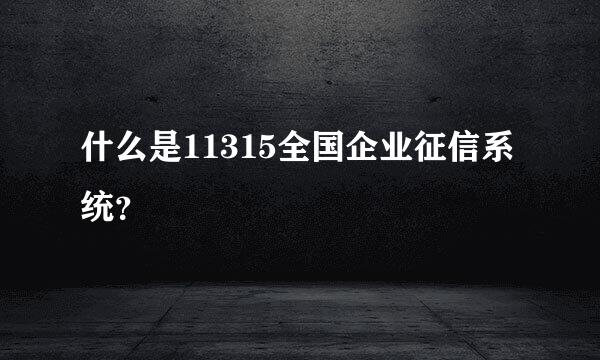 什么是11315全国企业征信系统？