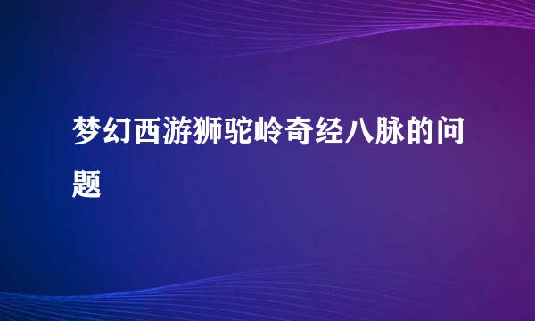 梦幻西游狮驼岭奇经八脉的问题