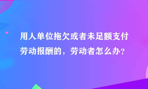 用人单位拖欠或者未足额支付劳动报酬的，劳动者怎么办？