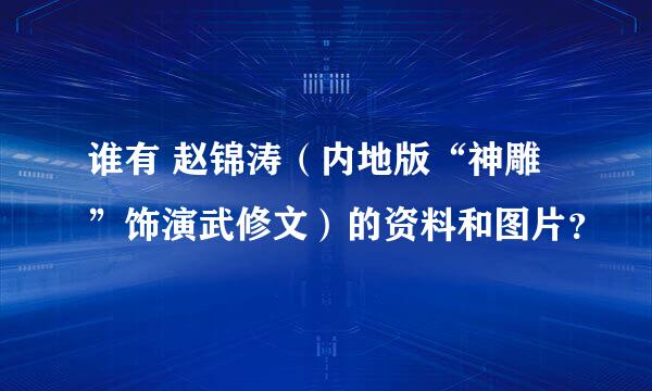 谁有 赵锦涛（内地版“神雕”饰演武修文）的资料和图片？