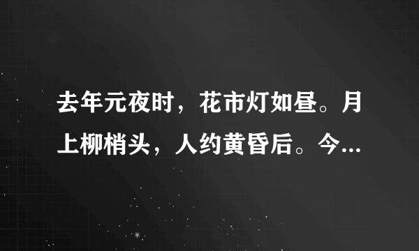 去年元夜时，花市灯如昼。月上柳梢头，人约黄昏后。今年元夜时，花与灯依旧。不见去年人，泪湿春衫袖