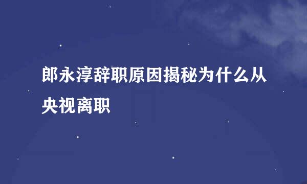 郎永淳辞职原因揭秘为什么从央视离职