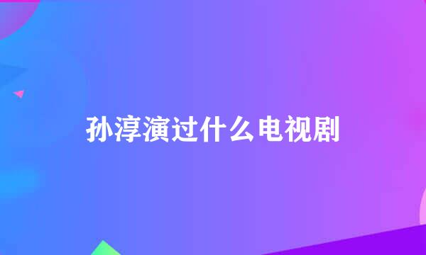 孙淳演过什么电视剧