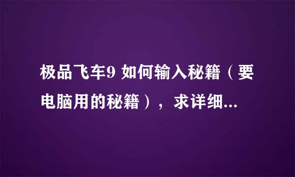 极品飞车9 如何输入秘籍（要电脑用的秘籍），求详细的教程拜托各位大神