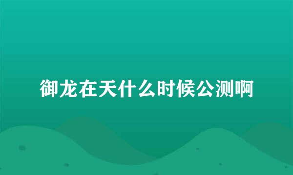 御龙在天什么时候公测啊