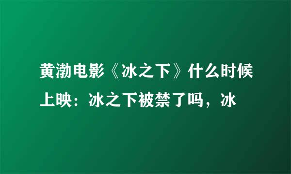 黄渤电影《冰之下》什么时候上映：冰之下被禁了吗，冰