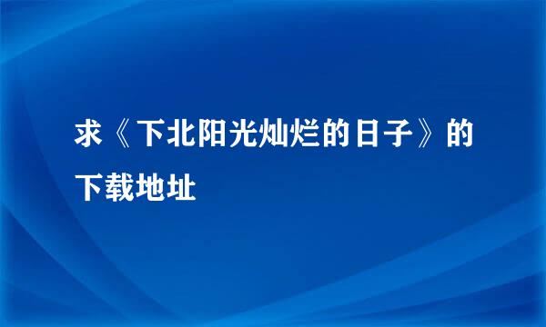 求《下北阳光灿烂的日子》的下载地址