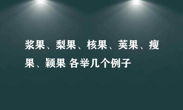 浆果、梨果、核果、荚果、瘦果、颖果 各举几个例子