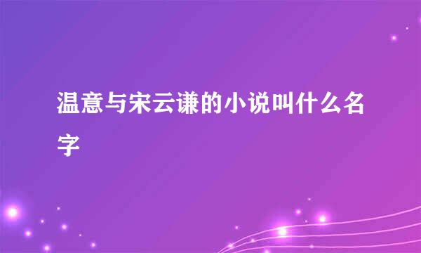 温意与宋云谦的小说叫什么名字