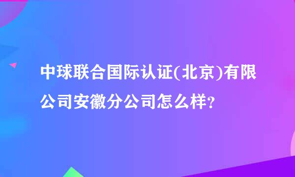 中球联合国际认证(北京)有限公司安徽分公司怎么样？