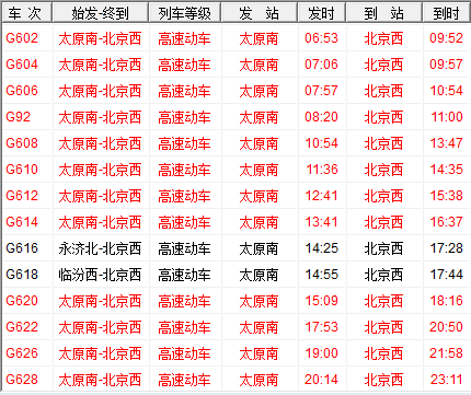 高铁太原到北京西需要多长时间