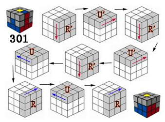三阶魔方顶层7种情况还原的最简公式