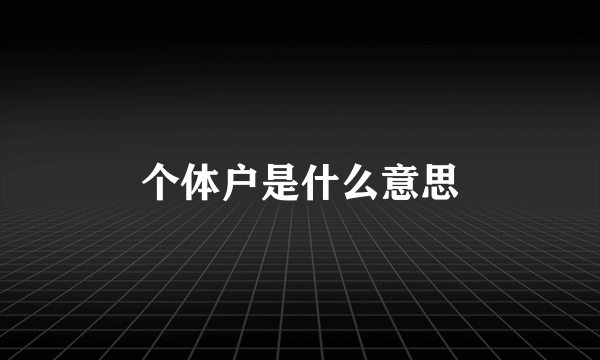 个体户是什么意思