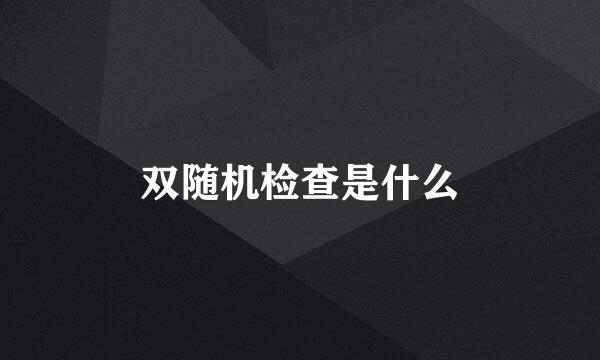 双随机检查是什么