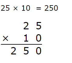 25乘以10的竖式计算？