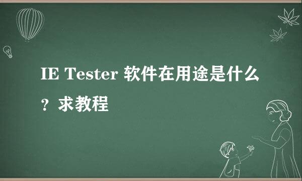 IE Tester 软件在用途是什么？求教程