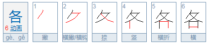 各的笔来自顺笔画顺序