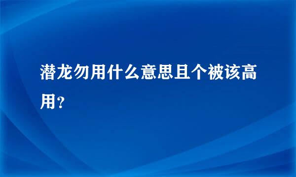 潜龙勿用什么意思且个被该高用？